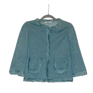 CHARLOTT Blue Metallic Fringe Cropped Blazer | L